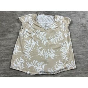 Wonderly Top Womens Large Beige Floral Short Sleeve V-Neck Polyester Blend